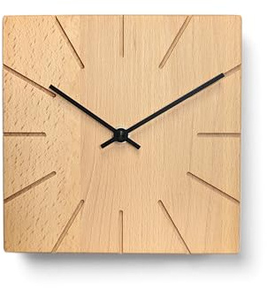 Natuhr Wanduhr Tischuhr Buche Holz - Beam - geräuscharm Massivholz Design 17 x 17 cm (Buche geölt Schwarze Zeiger, Funkuhrwerk)