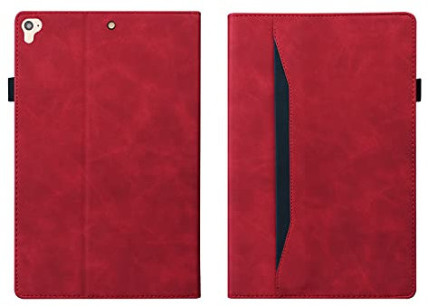 ONETHEFUL hülle Book Cover Etui für Apple iPad 9.7 2017 2018 / iPad Air 2013 / iPad Air 2 2014 Schutzhülle PU Leder Tablet Dokumenten Tasche Case Huelle mit Ständer - rot