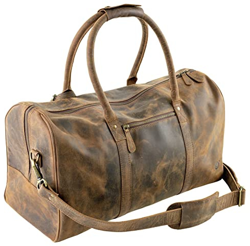 MOONSTER® 20 Inch Buffalo Leather Duffle Bags – Full-Grain Leather Travel Bags for Men & Women with Assorted Pockets, Rustic Carry On Weekender Bag
