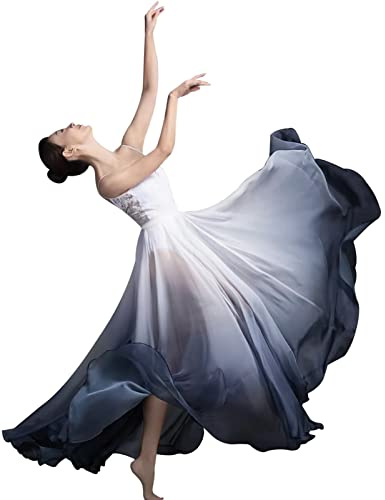 Z&X Modern Ballet Lyrical Dance Skirt Gradient Color Sheer Long Flowy Skirts for Ballerinas Photography Performance Black White 12 Black White One Size