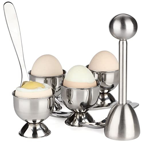 Eierbecher für weich gekochte Eierhalter - Eierknacker Topper Werkzeugset enthält 4 Eierbecher, 4 Eierlöffel, 1 Eierknacker-Topper Perfektes Eierschneider-Werkzeug für Frühstück