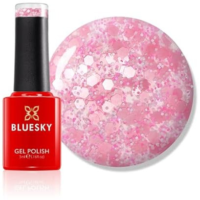 Bluesky Gel Nail Polish 5ml, Cherry Blossom, Pink Glitter Gel Nail Polish for 21 Day Manicure, Professional, Salon & Home Use, Requires Curing Under LED UV Nail Lamp