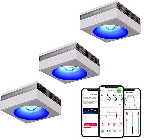 PopBloom 3PCS RL90 WiFi Reef LED Lights, Marine Fish Tank Lighting for 130-180cm Marine Coral Reef Tank SPS LPS Grow, Smart APP WiFi Control Programmable 4 Channels
