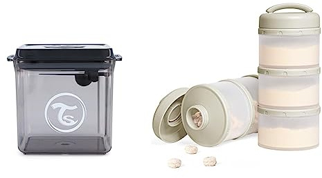 Twistshake Milchpulver Aufbewahrung Behälter mit Löffel 1700 ml & Termichy Milchpulver Portionierer Baby Stapelbar Milchpulver Aufbewahrungsbox 2 Stück (Warmes Grau)