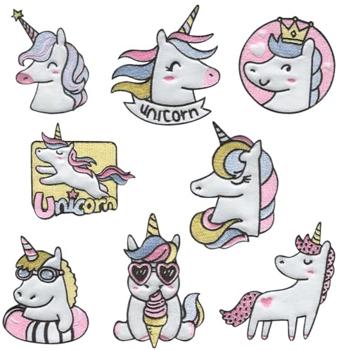Catch the Patch Einhorn Aufnäher zum Aufbügeln Fantasy Set zum Aufbügeln Bügelbild für Kinder Mädchen mit Glitzer Regenbogen Prinzessin, Bastel DIY Mitbringsel Kindergeburtstag Geschenk