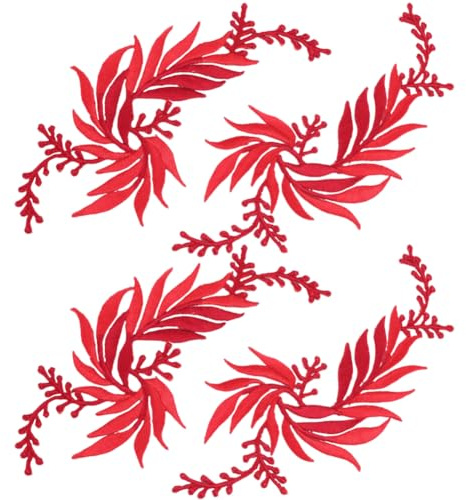 GORGECRAFT 4Stk 2 Stile Rote Blätter Zum Aufbügeln Bestickte Aufnäher Blatt-Stickerei-Applikation Hochzeits-Stickerei-Patch Für DIY-Kleid Jeans Kleidung Kleidungsstück Vorhang Kissen Verzierungen