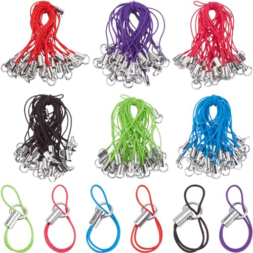 GORGECRAFT 180pcs 6 Couleurs avec Anneau Fendu pour Téléphone Portable Cordon Détachable avec Fermoir Mousqueton Dragonne pour Téléphone Portable Cordons de Charme pour Un Porte-Clés des Bibelots