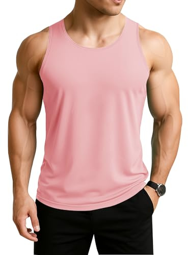 EKLENTSON Mens Vests Quick Dry Breathable Gym Muscle Tank Tops Pink