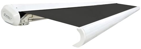 INTELROLL INT500 FULL Cassette Retractable Patio Awning Canopy 4m x 3m / 13’1″ x 9’10” For Garden Patio or Shop Front MANUAL WHITE Frame Anthracite GREY - Polyester PU Coated Fabric