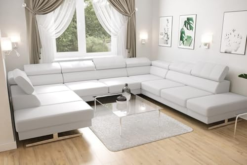 Friderik Divano angolare Emporio MAX I Divano in pelle 300 x 350 x 220 cm poggiatesta regolabili gambe argentate (bianco, destra)