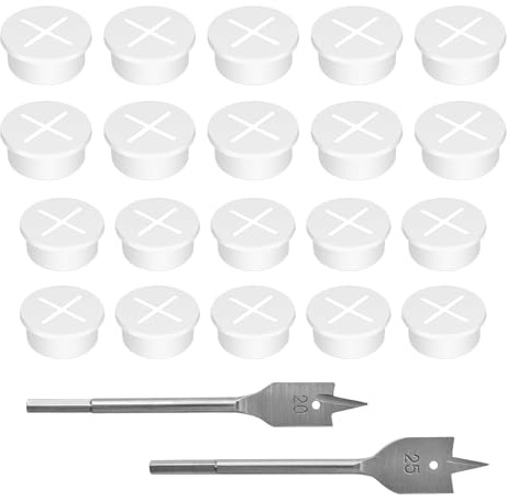 20 stycken kabelgenomföring flexibel silikon, 25 mm kabelgenomsläpp, 20 mm kabel hålanslutningar, med borrskrivbordsgenomföring, lämplig för skrivbord, bord, andra möbler (vit)