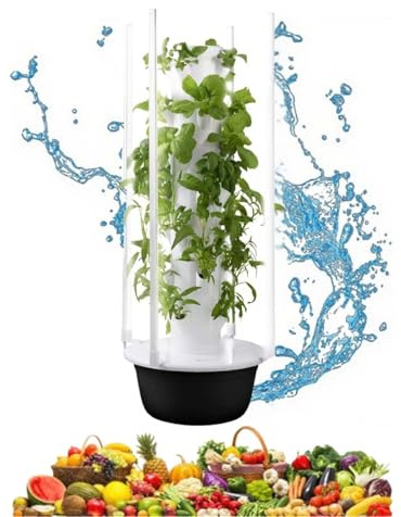 zhenmaster Tour de Culture hydroponique sans Terre avec LED & système d’arrosage Intelligent – Potager Vertical pour Balcon ou Maison – 5/7/9 étages – ABS Alimentaire sans BPA(20Holes+LED)