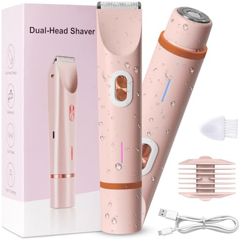 Rasoir 2 en 1 pour femme, rasoir intime pour femme, avec IPX7, étanche, utilisation humide et sèche, rechargeable pour les aisselles, les bras, le corps, le visage