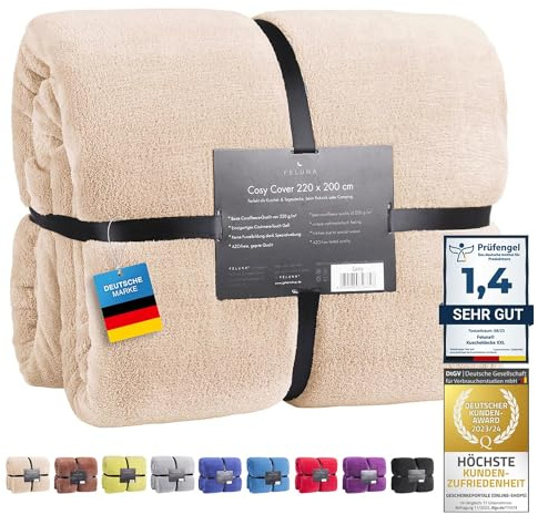 Feluna® Kuscheldecke XXL Mikrofaser-Decke Tagesdecke Wohndecke mit Kaschmir-Touch 220 x 200 cm - Creme Vanille Beige