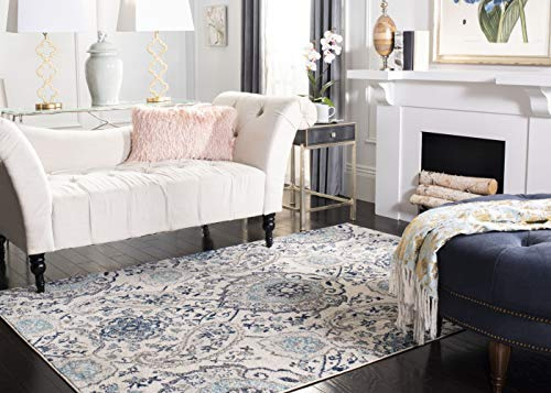 SAFAVIEH Boho Teppich für Wohnzimmer, Esszimmer, Schlafzimmer - Madison Collection, Kurzer Flor, Creme und Hellgrau, 155 X 229 cm