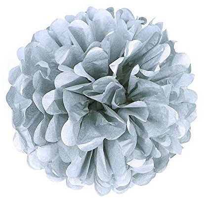 JZK 10 x Silber Pompoms Pompons, 25cm Durchmesser, Seidenpapier blume Dekoration für Wohnzimmer Hochzeit Geburtstag Babyparty Kinder Party Weihnachten Silvester