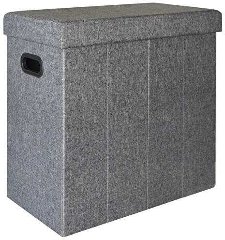 DuneDesign Faltbarer Wäschekorb 70L Wäschetruhe mit Deckel Wäschebox mit Griffen Wäschesammler Leinen-Optik Grau