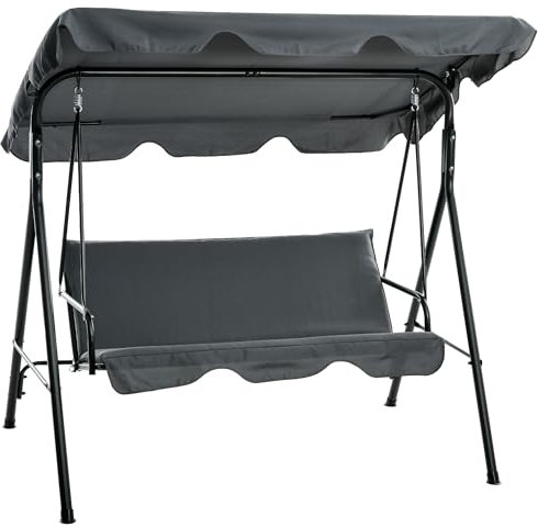 Outsunny Hollywoodschaukel mit Sitzpolster, 3-Sitzer Gartenschaukel mit verstellbarem Sonnendach, Schaukelbank belast bis 240 kg, für Garten, Terrasse, 172 x 110 x 153 cm, Grau