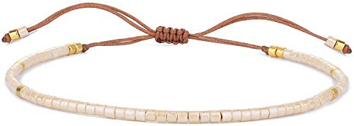 KELITCH Bunte Armbänder Perlen Minimalistisches Stoff Freundschaftsarmband Mode Einstellbar Damenarmbänder - Beige 04H