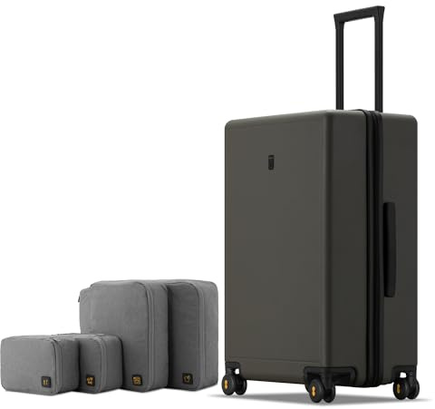 LEVEL8 Koffer Trolley Handgepäck mit Organizer Set 4-teilig, Leicht 100% PC TSA Zahlenschloss 8 Spinner Rollen Hartschalen Reisekoffer Rollkoffer Elegance Matte Design 24 Zoll (66CM,65L,Oliv Grün)