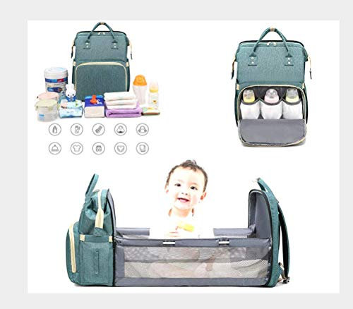 RONGJJ Tragbare Wickeltasche, 3 In 1 Reise Faltbares Babybett, Wasserdichtes, Faltbares Kinderbett, Tragbare Muttertasche Mit Großer Kapazität, Babynest Mit Matratze 0-12 Monate, Green, 32x20x41cm