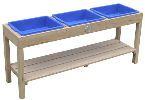 AXI Sand & Water Table, made of wood brown | With 3 plastic bins & storage shelf | Waterplay for the garden/terrace/balcony - 27 x 124 x 50 cm