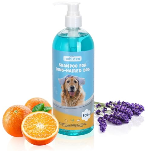 Nobleza-Champú para Perros Pelo Largo con Camelia Hidratante,Champú para Perros De Agua Desenredante con Fragancia De Lavanda y Cítricos,Ideal para Yorkshires, Afgano, Maltés（500ml