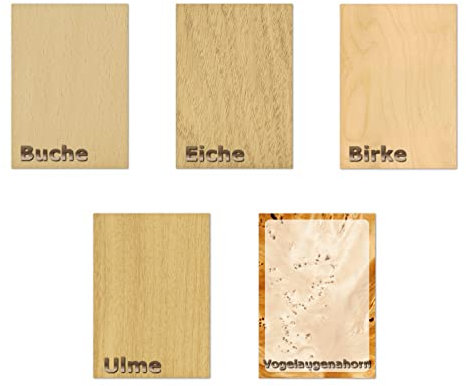 5x20 Blatt Mix Holz Motivpapier Briefpapier (MPA-5259, DIN A4) Holzfurnier Holzmaserung zweiseitig Holz Buche Eiche Ulme Birke Ahorn