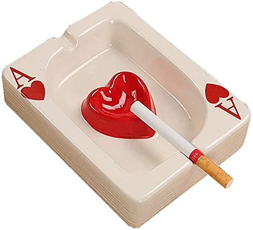 QHLOM Spielkarten-Aschenbecher, Keramik, Kleiner Aschenbecher, quadratisch, mit Karte, kann für Auto, Zuhause, Couchtisch, Dekoration, Ornamente, Aschenbecher verwendet Werden