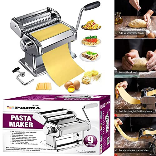 9 Settings Professional Pasta Maker Stainless Steel Kitchen Tools Spaghetti Roller Lasagne Tagliatelle Ravioli Fettuccine Cutter Home Cook Chef Restaurant Shop Homemade DIY Fresh UK Free P&P
