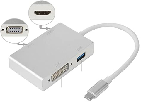 4-In-1 USB Type-C to HDMI, VGA, DVI, USB 3.0 Adapter Plug & Play 4K Video Converter Adapter