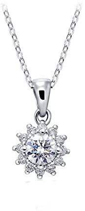 Epinki Echte Goldschmuck Halskette 18K 750 Weiß Gold, Sonneblumen Anhänger mit Diamant 0.3ct, Rundschliff, Au750 Gold Damen Kette Vintage für Frauen, Weißgold, 45cm