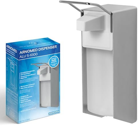 ARNOMED 1 Distributeur gel hydroalcoolique en aluminium, distributeur savon automatique 1000ml, Levier court - fixation/montage mural, Soap Dispenser, distributeur de savon automatique