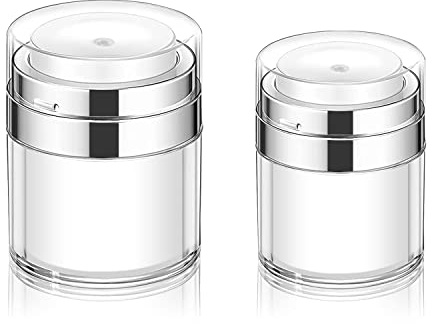 Fyihoxi Pot à Pompe Airless 2Pcs Pompe Sans Air JAR, Récipient à Pompe Rechargeable, Distributeur de Crème à Pompe Vide, Portable Flacon Voyage Container Lotions Dispenser (15ml+30ml)