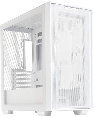 ASUS A21 micro-ATX case - Supports 165 mm CPU Cooler, 360mm radiators, 380mm Graphics Card and ATX PSU, with 33 mm cable management space and 40% porosity to maximize airflow | White
