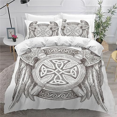 AKATIE Housse de Couette 220x240 Ado Adulte Parure de Lit Vikings Celtique Viking Housse de Couette en Microfibre Hypoallergique Ensemble de Literie avec 2 Taies d'oreiller