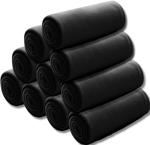 wometo Lot de 10 couvertures polaires ÖkoTex 130 x 160 cm environ 400 g avec anti-boulochage et bord surpiqué, noir