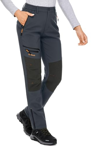 Asfixiado Womens Snow Ski Pants Waterproof Hiking Fleece Lined Insulated Softshell Outdoor Pants Snowboard Zipper Bottom Leg #6081-Grey-14