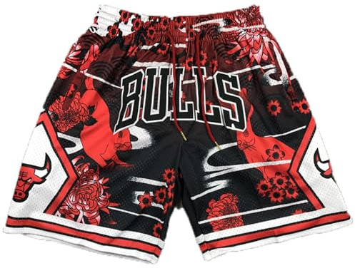 MCQOmcil Short de Basket-Ball NBA Bulls for Hommes, Pantalon de Sport Respirant à Haute élasticité (Color : A, Size : M)