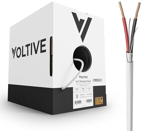 Voltive 16/2 Shielded Low Voltage Wire, Riser CL3R, White, 500ft - 16AWG, 2 Conductors, Overall Shield, Stranded Bare Copper, UL Listed - V-1261-1