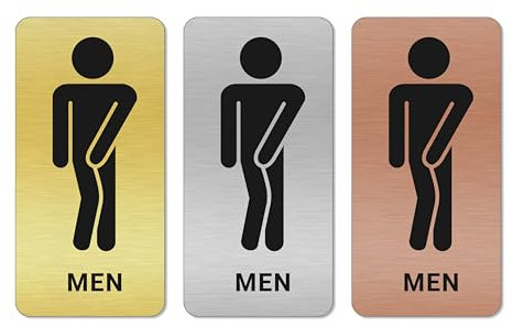 banjado® WC Schild selbstklebend/Graviertes Türschild WC Design Men 1 / Toilettenschild 14x7cm / WC Aufkleber in Edelstahl Optik/Badezimmer Schild