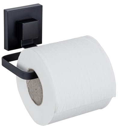 WENKO Toilettenpapierhalter Mod. Quadro eleganter Edelstahl-Wandhalter zur praktischen Aufbewahrung einfache Montage ohne Bohren Farbe Schwarz