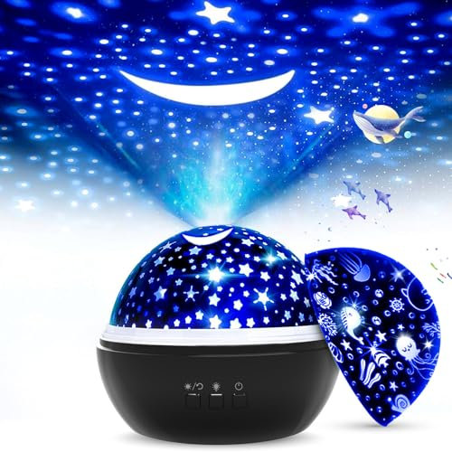 Stelle Soffitto Proiettore Galassia 8 Colori, Cielo Stellato Bambini, 360° Rotazione Led, Neonati Regalo Natale Compleanno (Nero)