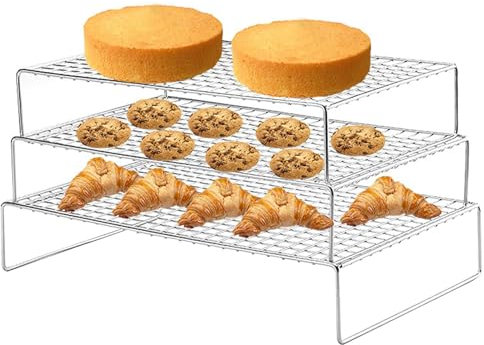 Cookie Cooling Shelves - Baking Cooling Rack, Pastry Cooling Rack | Stackable Stainless Steel Cake Cooler - Non-Stick Baking Cake Cooler for Cooking, Roasting, Grilling, 14.09 x 9.02 x 2.87 Inches