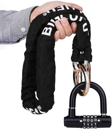 BIGLUFU Cykellås kedjelås med 4 nycklar hög säkerhet, 100/120 cm långt motorcykellås 10 mm tjock kedja med kombinationslås för cykel, motorcykel, skoter