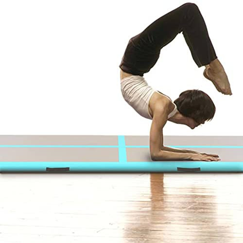 JUDYY Aufblasbare Gymnastikmatte mit Pumpe, Turnmatte, Gymnastics Mat, Tumbling Matte, Airmatte, 400×100×10 cm PVC Grün