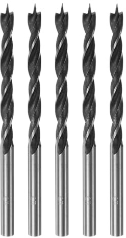 sourcing map 5pcs Brad Point Drill Bits 5mm(13/64) Dia Straight Steel Round Shank Drill Metric Brad Point 2 Drilling Depth Spiral Twist Drill Bits for Carpenter Woodworking Plastic Rubber