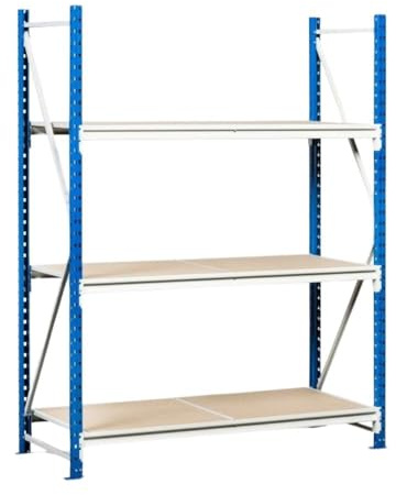 PROREGAL Weitspannregal Maximus | Grundregal | HxBxT 250x175x60cm | 5 Ebenen | Spanplatten-Fachboden | Fachlast 450kg | Lichtblau/Lichtgrau | Schwerlastregal Kellerregal Steckregal Lagerregal