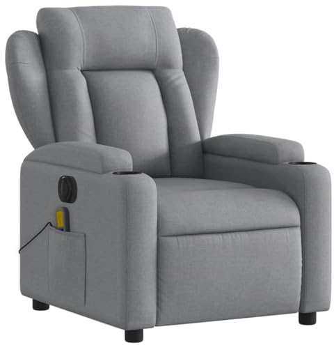 KOIECETA Massagesessel Sessel Elektrisch Relaxsessel mit Liegefunktion Vibrationsfunktion TV Sessel Fernsehsessel Liegesessel Ruhesessel für Wohnzimmer Hellgrau Stoff