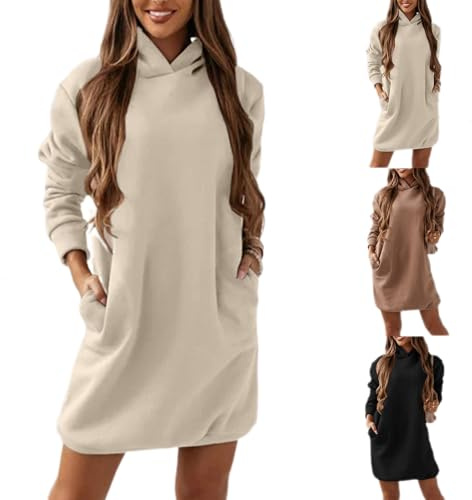 Generisch Damen Hoodie Kapuzenpullover Lang Sweatjacke Sweatkleid Winterkleid Sweatshirt Kapuzenjacke Kapuzenpulli Langarm Sport Pullover